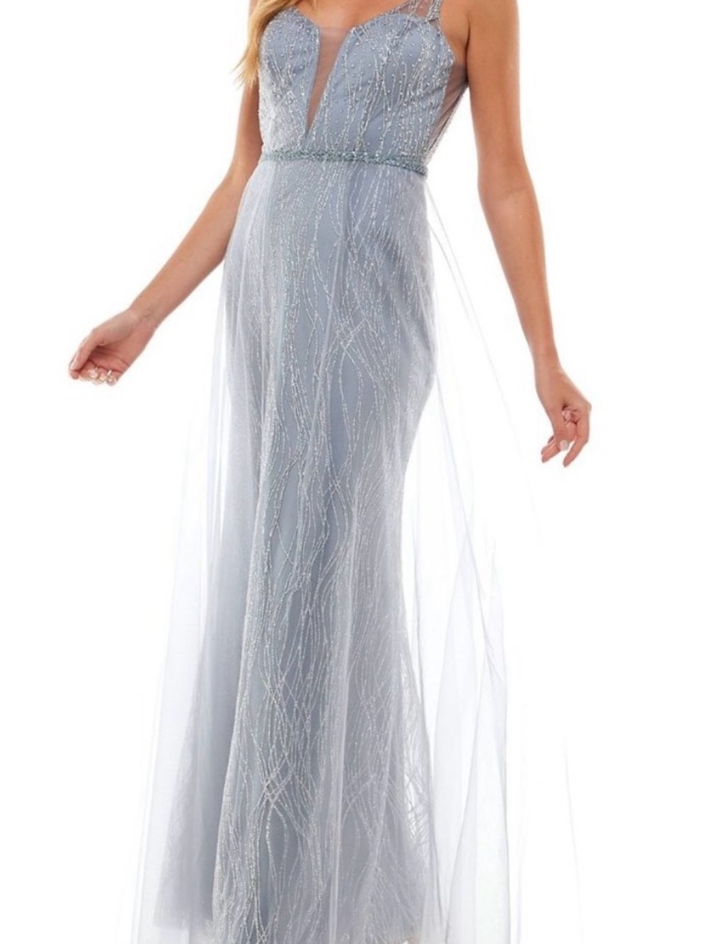 City Studio Silver Gray Tulle Prom Gown